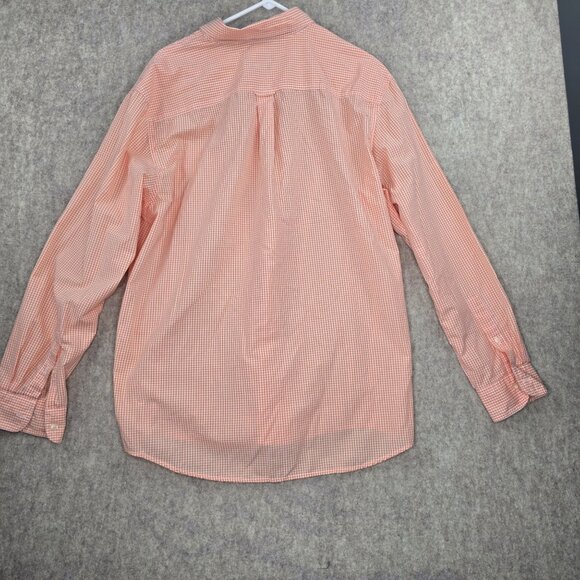Chaps Mens Orange Gingham Check Button-Up Shirt XL Easy Care Cotton Blend - Picture 2 of 8